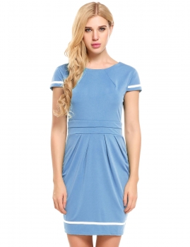 

Blue Vintage Style Cap Sleeve Bodycon Dress, Multicolor