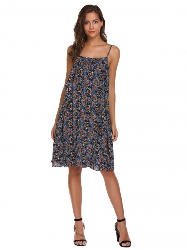 noir robe imprimé sans manches en mousseline de soie à longues