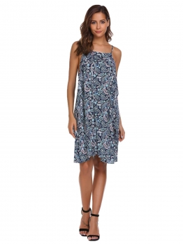 

Blue Spaghetti Strap Sleeveless Floral Dress, Multicolor