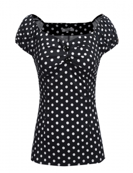 

Black Boat Neck Cap Sleeve Dot Side Zipper Tops, Multicolor