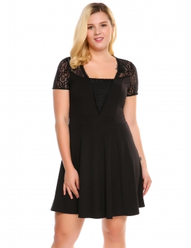 

Black Plus Size Lace Patchwork A-Line Dress, Multicolor