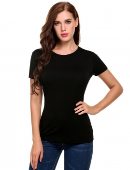 

Black Solid Elastic Pullover O-Neck Short Sleeve Slim Fit T-Shirts, Multicolor