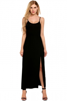 

Black Spaghetti Strap Solid Front Split Hem Maxi Dress, Multicolor