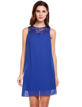 

Blue O-Neck Sleeveless Floral Patchwork Button Going Out Dress, Multicolor