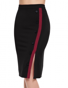 

Black Vintage Style Back Zipper Button Side Split Slim Pencil Skirt, Multicolor