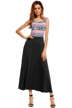 

Black Sleeveless Prints Patchwork Maxi Tank Dress, Multicolor