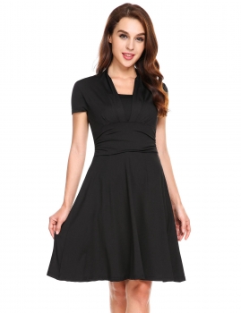 

V-Neck Short Sleeve Ruched Swing Dress, Multicolor