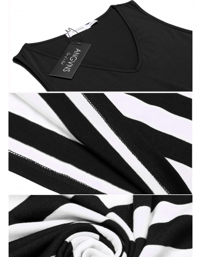 black stripes patchwork slim fit sleeveless v-neck dress