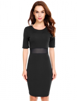 

Black Mesh Patchwork Waist Perspective Elastic Dress, Multicolor