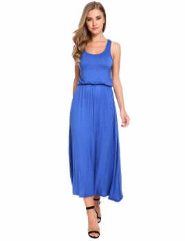 

Blue Sleeveless Solid Casual Long Maxi Tank Casual Dress, Multicolor