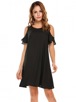 

Black O-Neck Cold Shoulder Loose Shift Dress, Multicolor