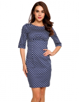 

Blue Half Sleeve Polka Dot Stretchy Bodycon Dress, Multicolor