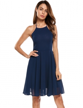 

Navy blue Backless Solid Spaghetti Strap Skater Dress, Multicolor