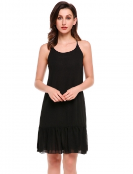 

Black Spaghetti Straps Cross Back Solid Chiffon Dress, Multicolor