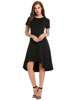 

Black Short Sleeve High Low Hem Casual Dress, Multicolor