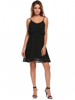 

Black Spaghetti Strap Chiffon Ruffles Loose Dress, Multicolor