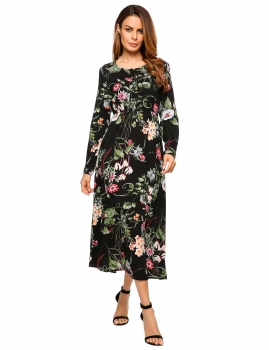 

Black Long Sleeve Button-Front Floral Maxi Dress, Multicolor