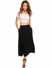 Black High Waist Solid Chiffon Maxi Pleated Skirt