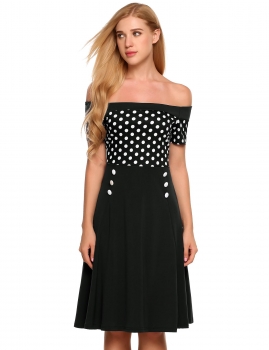 

Black Off The Shoulder Dots Buttons Side Cocktail Dress, Multicolor