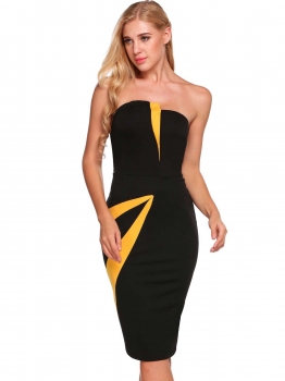 

Black Sleeveless Patchwork Bodycon Dress, Multicolor