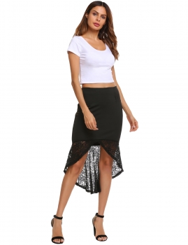 

Black High Waist Back Zipper Asymmetrical Fishtail Hem Skirt, Multicolor