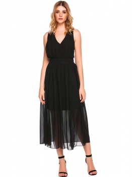 

Black Backless Bandage Split Maxi Chiffon Dress, Multicolor