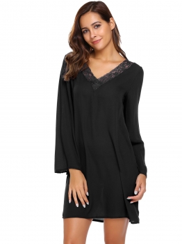 

Black Bell Long Sleeve Lace Patchwork Shift Dress, Multicolor