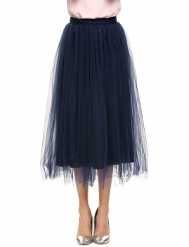 

Dark blue Elastic Waist A-Line Mesh Tulle Solid Midi Skirts, Multicolor