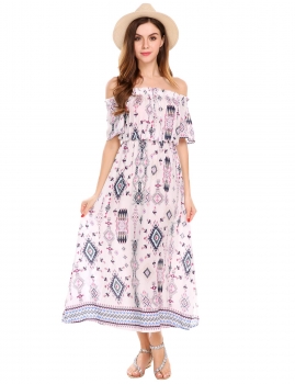 

Off the Shoulder Printed Split Beach Maxi Dress, Multicolor