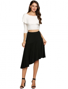 

Black High Waist Asymmetric Hem Pleated Skirt, Multicolor