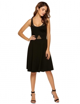 

Black Sleeveless Mesh Patchwork High Waist Dress, Multicolor