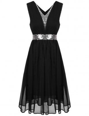 Black Sequin Chiffon Dress