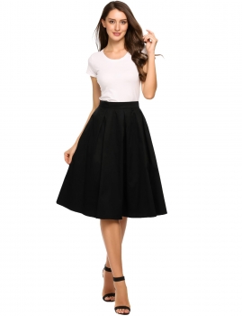

Black Casual High Waist Calf Solid Midi Pleated Skirt, Multicolor
