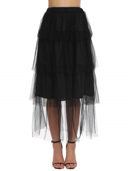 

Black Elastic High Waist Tiered Mesh Tutu Tulle Skirt, Multicolor