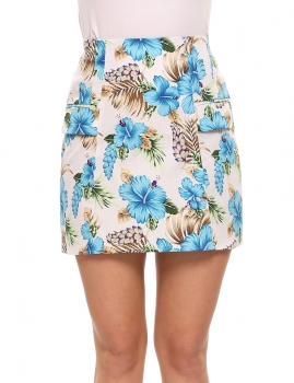 

Beige High Waist Floral Printed Mini A-line Skirt, Multicolor