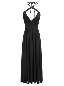 

Black Halter Sleeveless Backless Long Sexy Dress, Multicolor