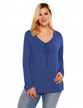 

Purple V-Neck Long Sleeve Front Tie Solid Tops, Multicolor