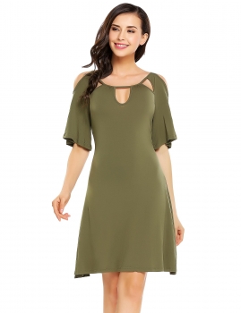 

Army green Cut-out Butterfly Sleeve Cold Shoulder Short Dress, Multicolor