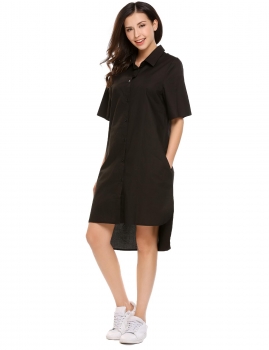 

Black Solid Boyfriend High-Low Hem Oversize Shirt Dress, Multicolor