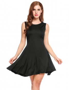 

Black Sleeveless Contrast Color Patchwork Elegant Swing Dress, Multicolor