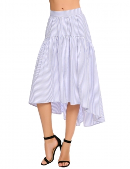 

Blue Striped Side Zipper A-Line Asymmetrical Hem Skirt, Multicolor