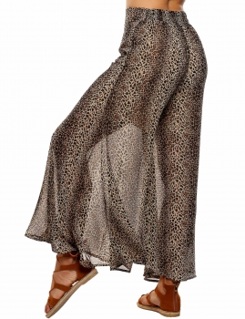 

Dark brown Printed Elastic Waist Wide Leg Loose Chiffon Pants, Multicolor