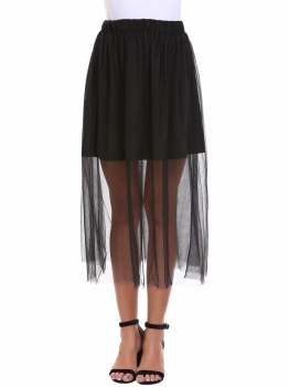 

Black Pull-On Elastic High Waist Short Inseam Mesh Skirt, Multicolor