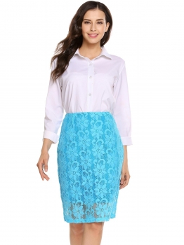 

Blue High Waist Floral Package Hip Knee Skirt OL Pencil Skirt, Multicolor