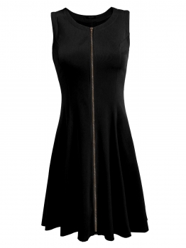 

Black Sleeveless Zipper Front Solid Slim Dress, Multicolor