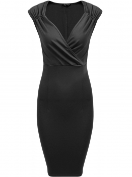 

Black Vintage Style Surplice Neck Sleeveless Ruched Dress, Multicolor