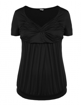 

Black Plus Sizes Short Sleeve Knotted Ruched Tops, Multicolor
