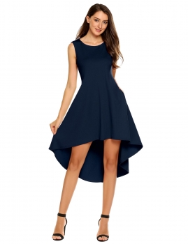 

Navy Black Pockets Side Loose High Low Asymmetrical Hem Dress, Multicolor