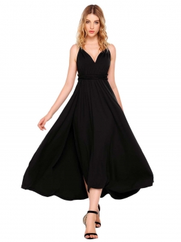 

Black Backless Multi-Wear Convertible Maxi Dress, Multicolor