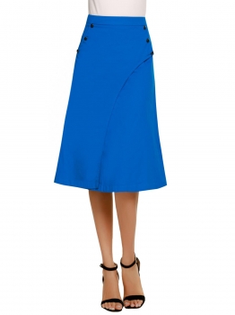 

Blue Solid High Waist Double Layers Button Skirt, Multicolor